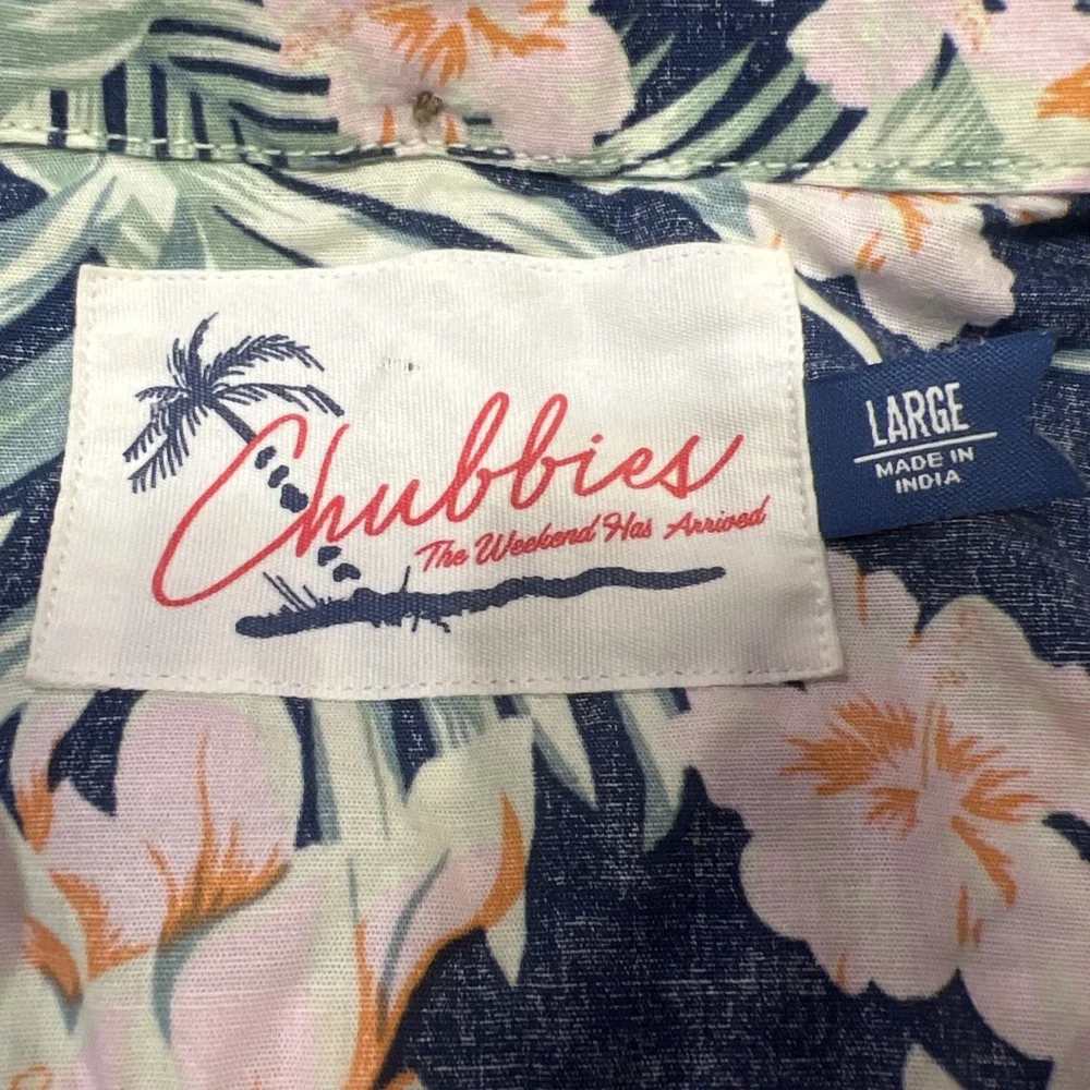 Chubbies Shirt Men Large Hawaiian Floral Reverse Print Short Sleeve Resort Beach